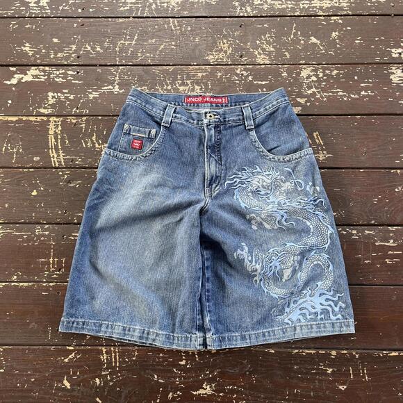JNCO Other - (32) Vintage 90s Y2K JNCO Jeans Jean Shorts Jorts Dragon Embroidered Baggy Skate